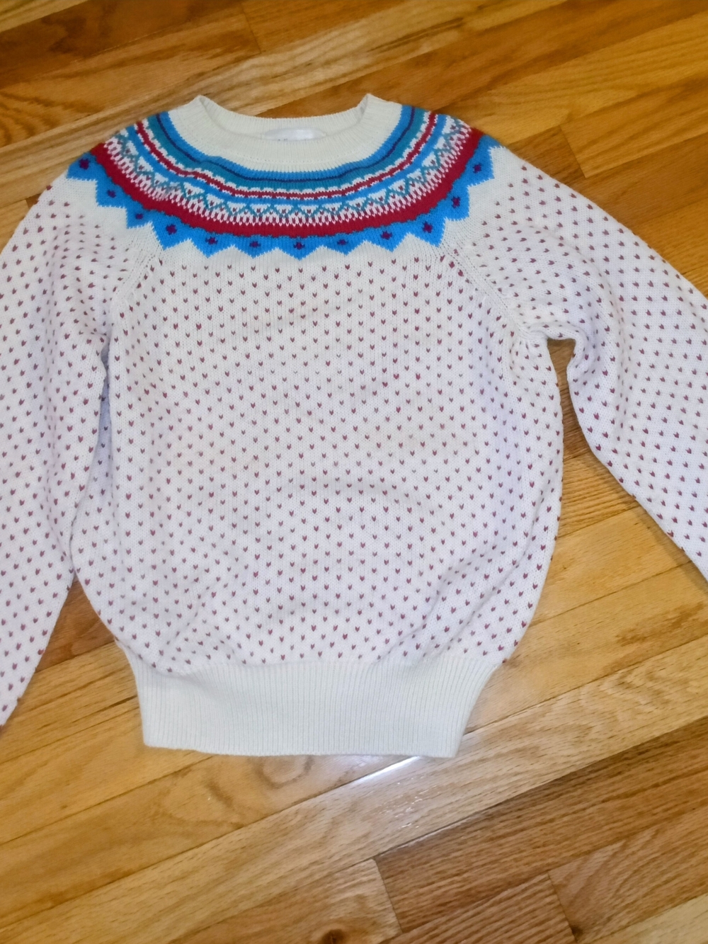 Vintage Fair Isle Knit Sweater with Blue & Red Accents